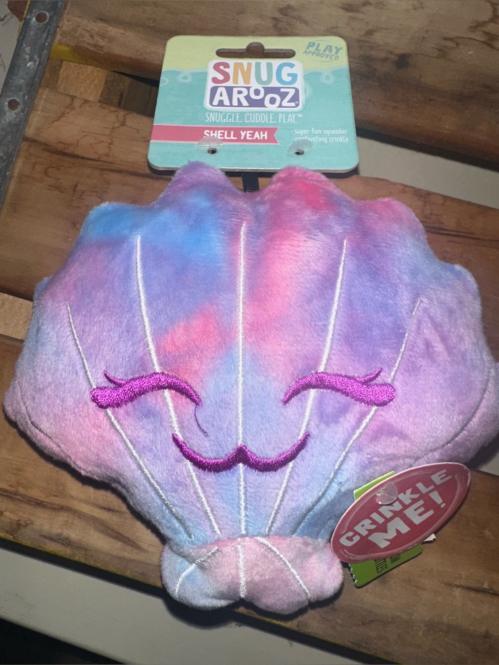 Snugarooz Shell Yeah Squeaky Crinkle Plush Dog Toy, 6-in - New
